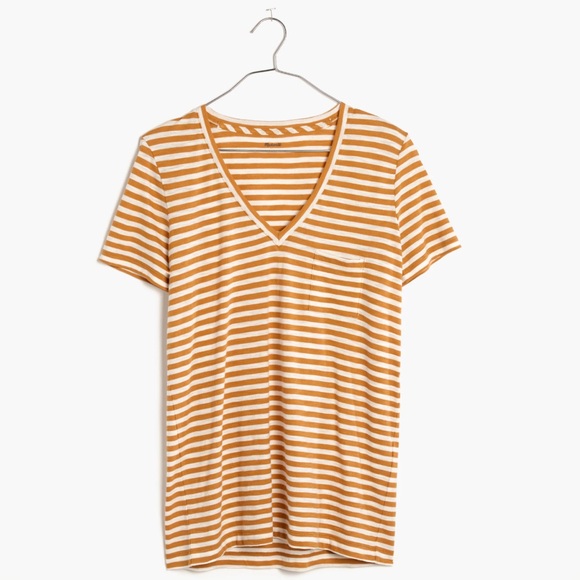 Madewell Whisper Cotton V-Neck Pocket Tee Fenwick Stripe - Picture 2 of 10